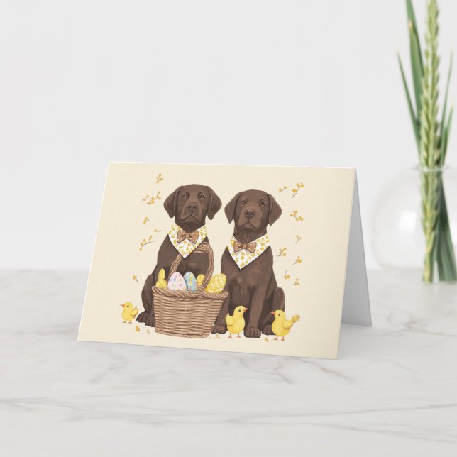 Easter Chocolate Labrador Retriever Dogs Holiday Card (Front)