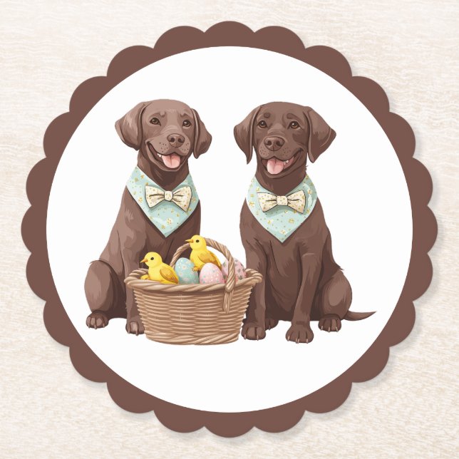 Easter Chocolate Labrador Retriever Dogs Paper Coaster (Front)