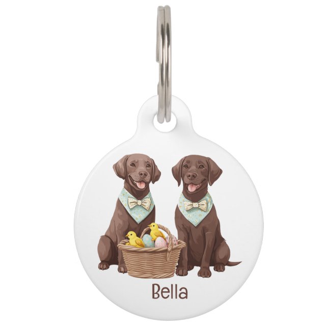 Easter Chocolate Labrador Retriever Dogs Pet Tag (Front)