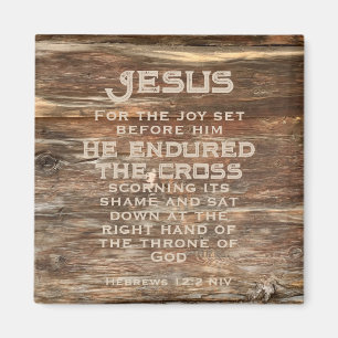 Easter Christian Bible Verse Distressed Wood Magnet