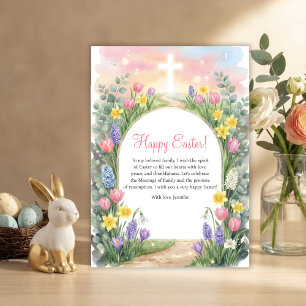 Easter Christian Blessings Cross Spring Flowers Holiday Card