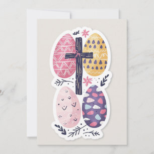 Easter Christian Card, Easter Eggs and Jesus Cross Holiday Card