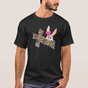 Easter  Christian Girls Mum Bunny He Is Risen Leop T-Shirt