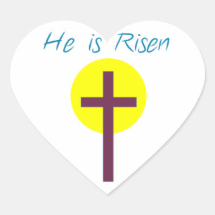 Easter Christian He is Risen Cross with Sun Heart Sticker