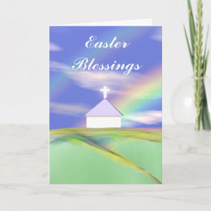 Easter Church and Rainbow Holiday Card
