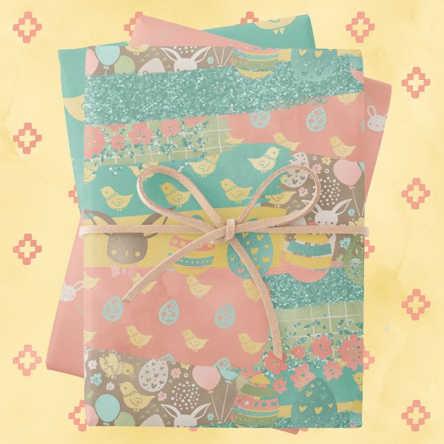 Easter Collection of 3 Giftwrap Bunny Chick Wrapping Paper Sheet (Creator Uploaded)