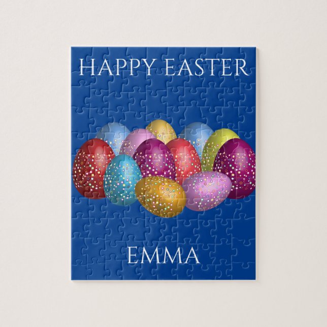 Easter coloured eggs puzzle with Child's name. (Vertical)