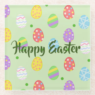 Easter colourful Eggs Festive  Glass Coaster