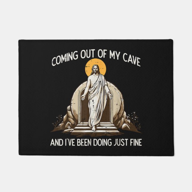 Easter Coming Out My Cave Jesus Doormat (Front)