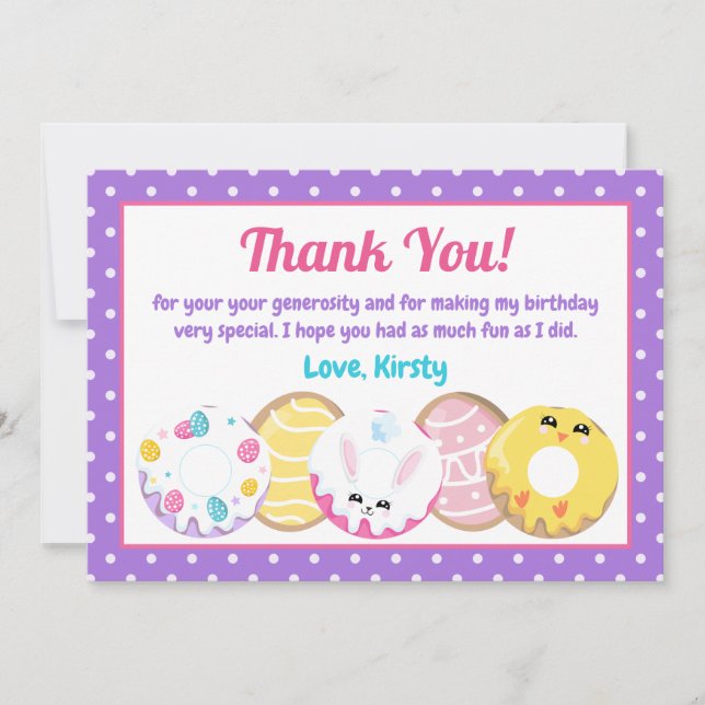 Easter Cookies Doughnuts and Sweets Birthday Party Thank You Card (Front)