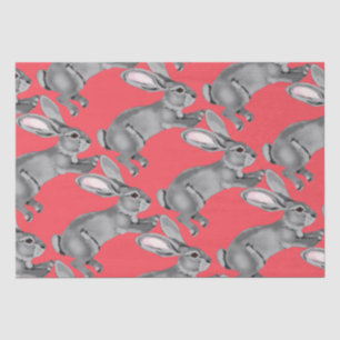 Easter Coral Grey Bunny Rabbit Animal Pattern Tissue Paper