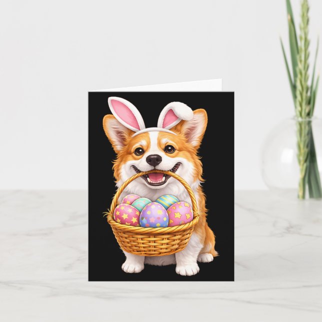 Easter Corgi Dog Bunny Cute Easter Eggs Basket Card (Front)