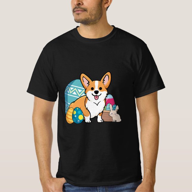 Easter Corgi Dog Cute Cartoon Style Easter Eggs, B T-Shirt (Front)