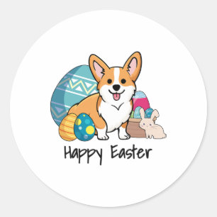 Easter Corgi Dog Happy Easter  Classic Round Sticker