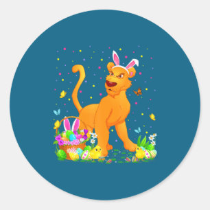 Easter Cougar Bunny Egg Hunting Classic Round Sticker