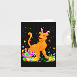 Easter Cougar Bunny Egg Hunting Illustration Card