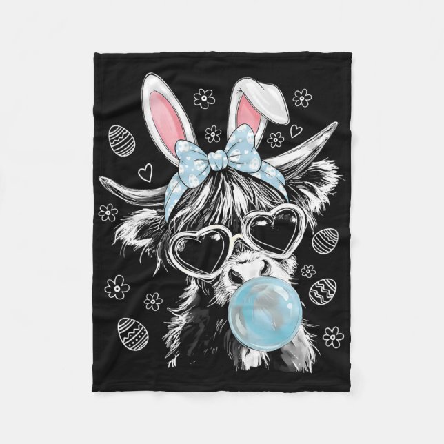Easter Cow Bubblegum Sungles Bunny Easter Day  Fleece Blanket (Front)