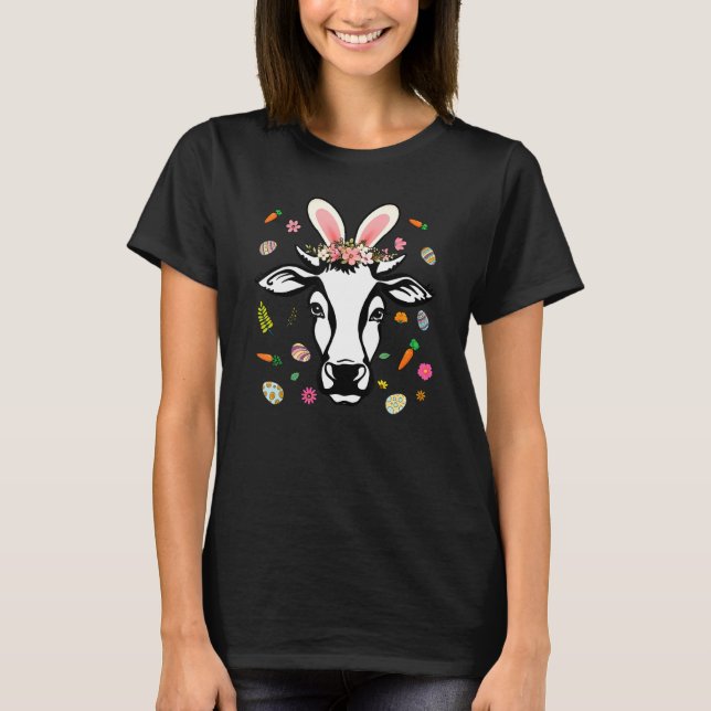 Easter Cow With Bunny Ears Heifer T-Shirt (Front)