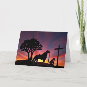 Easter Cowboy with horse at foot of the cross card