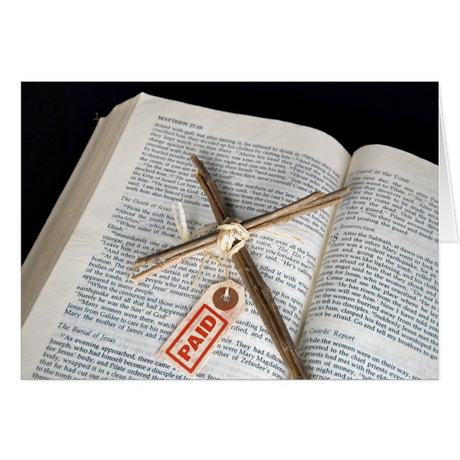 Easter cross and price tag on Bible (Front Horizontal)