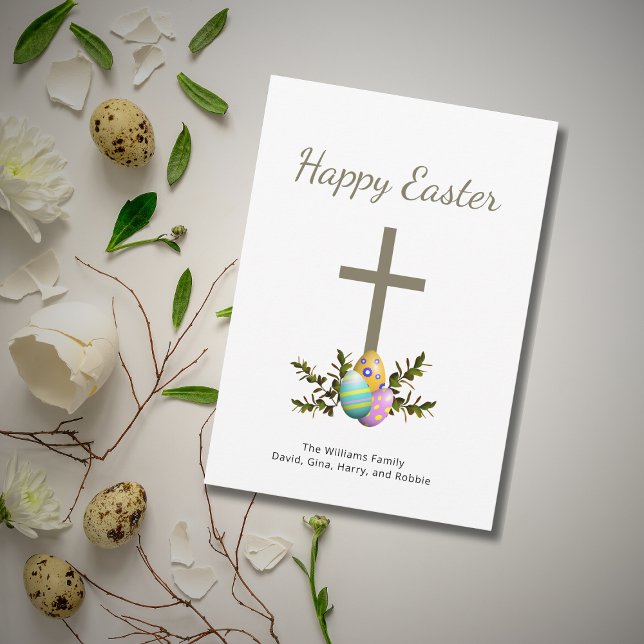 Easter Cross Decorated Eggs Botanical Religious Holiday Card (Creator Uploaded)