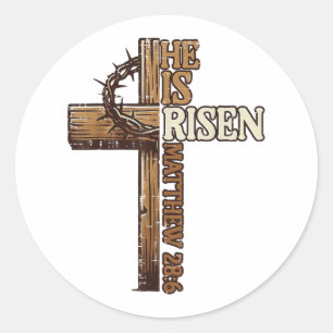 Easter Cross He Is Risen Jesus Christian Men Women Classic Round Sticker