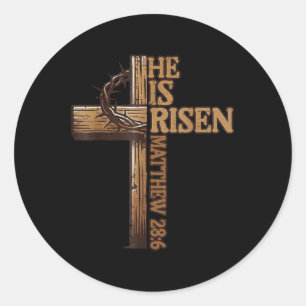 Easter Cross He Is Risen Jesus Christian Men Women Classic Round Sticker
