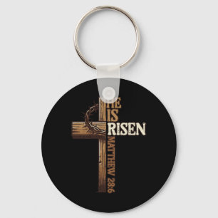 Easter Cross He Is Risen Jesus Christian Men Women Key Ring