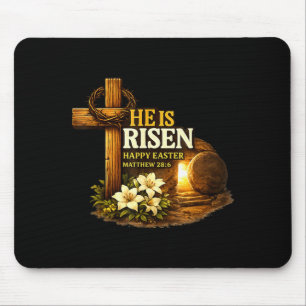 Easter cross he is risen jesus christian men women mouse pad