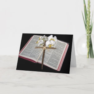 Easter Cross On Open Bible With Orchids Holiday Card