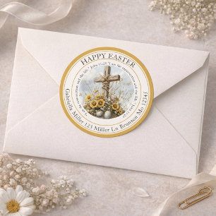 Easter Cross & Sunflower  Classic Round Sticker