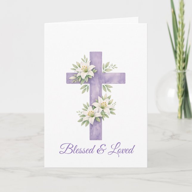 Easter Cross Watercolor Floral Mother's Day  Card (Front)