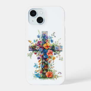 Easter Cross Watercolor: Spring Floral Art iPhone 15 Case