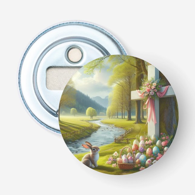 Easter cross with bunny & eggs bottle opener (Front)
