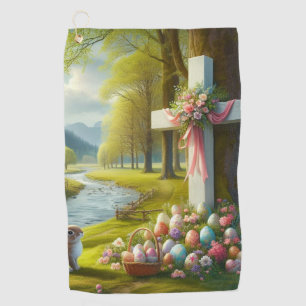 Easter cross with bunny & eggs golf towel