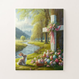 Easter cross with bunny & eggs jigsaw puzzle