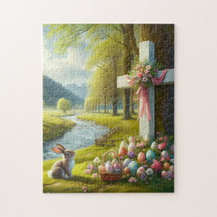 Easter cross with bunny & eggs jigsaw puzzle