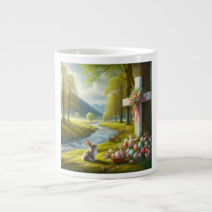 Easter cross with bunny & eggs large coffee mug