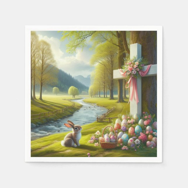 Easter cross with bunny & eggs napkin (Front)