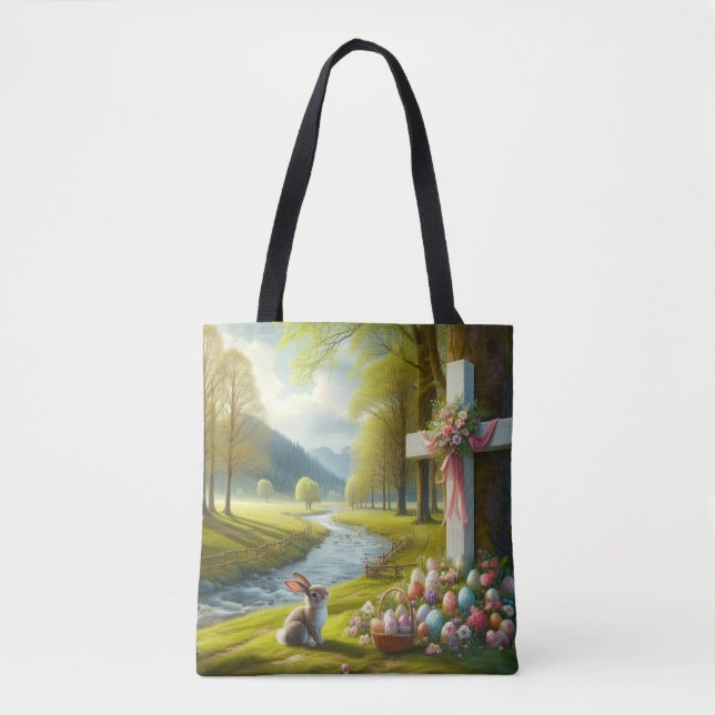 Easter cross with bunny & eggs tote bag (Front)