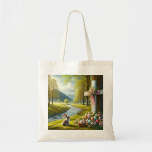 Easter cross with bunny & eggs tote bag