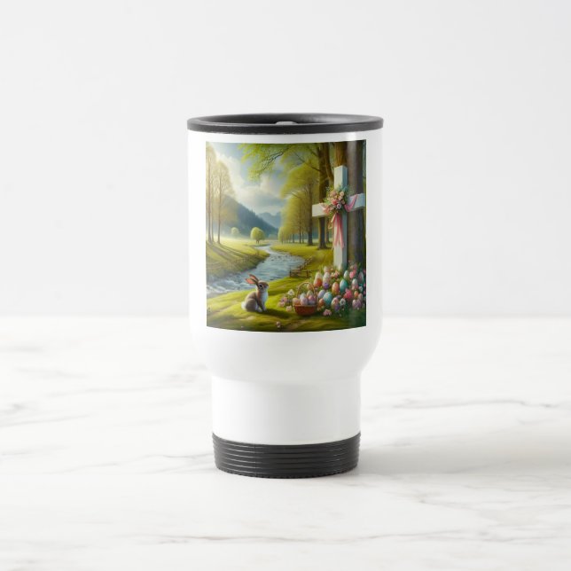 Easter cross with bunny & eggs travel mug (Center)