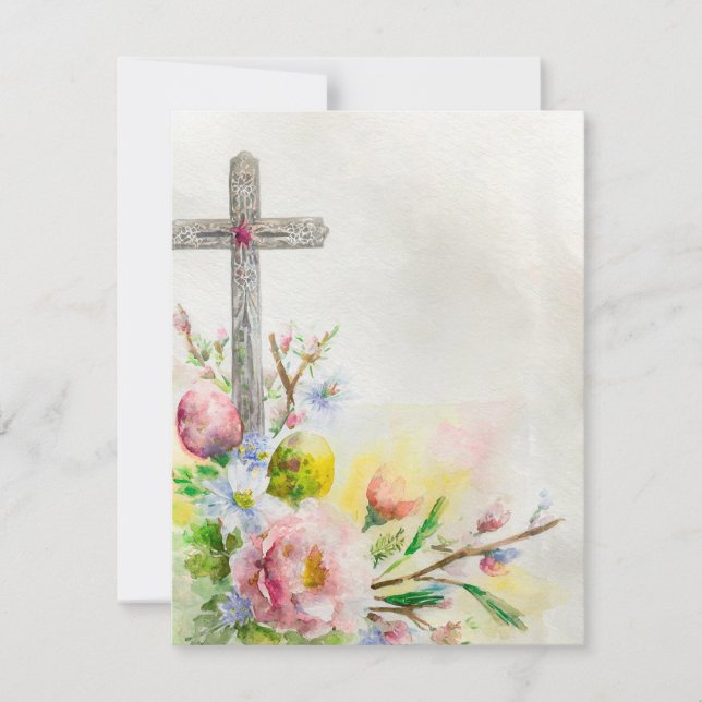Easter cross with flowers and eggs blank  holiday card (Front)