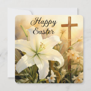 Easter Cross with Lilies Holiday Card