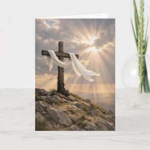 Easter Cross With Shroud Blowing in the Wind Card