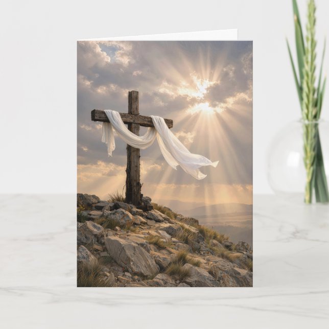 Easter Cross With Shroud Blowing in the Wind Card (Front)