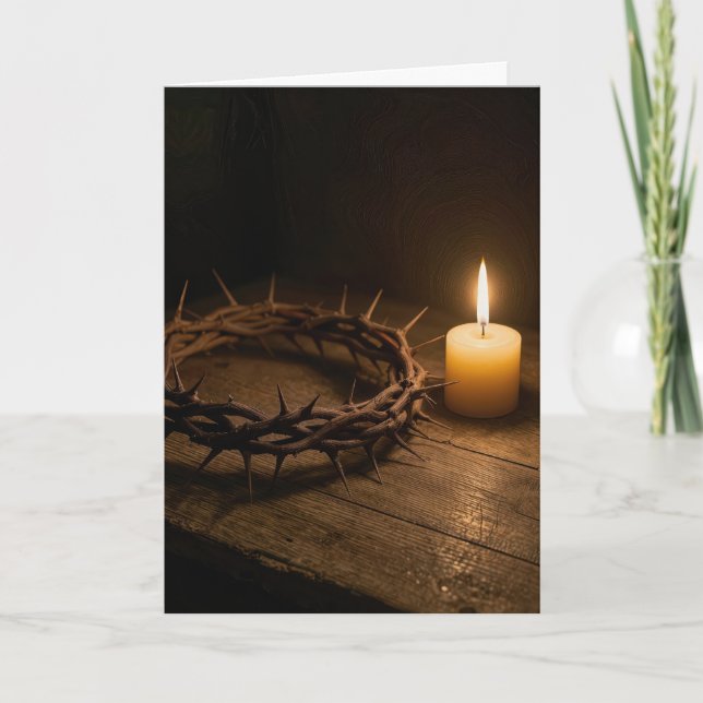 Easter Crown of Thorns Illuminated By a Candle Card (Front)