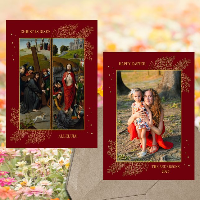 Easter Crucifixion Lent Resurrection Family Photo Holiday Card (Religious Christian Catholic Easter Crucifixion Lent Resurrection Christ is Risen Family Photo Card)