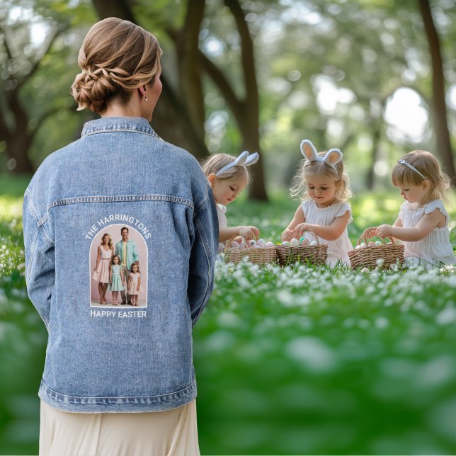 Easter Custom Photo Pastel Pink & Green Florals Denim Jacket (Creator Uploaded)