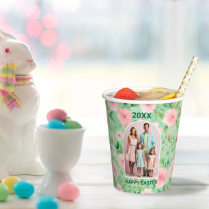 Easter Custom Photo Pastel Pink & Green Florals Paper Cups